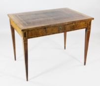 A 19th century Italian walnut and parquetry inlaid side table, with single drawer, on tapering
