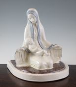 Andre Fau (1896-1982). A faience model of Madonna and child, the figure kneeling with the figure