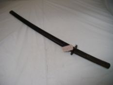 A 19th century Japanese katana, with lacquer hand and scabbard and iron tsuba, overall 37in.