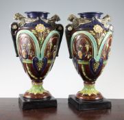 A pair of Austrian majolica neo-classical revival vases, by Wilhelm Schiller, late 19th century,