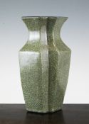A Chinese green crackle glaze double vase, probably 19th century, the olive green glaze with black