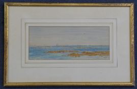 William Lionel Wyllie (1851-1931)watercolour,`Belgrave Bay`,signed,3.75 x 9.25in.