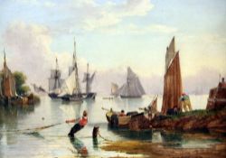 John Ward (1798-1849)pair of oils on wooden panels,Dutch and English estuary scenes with shipping at