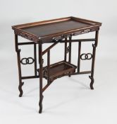 A Chinese rosewood tray top side table, with folding base and conforming undertier, W.2ft 6.5in.