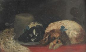 After Landseeroil on board,King Charles Spaniels,4 x 5.5in.