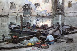 Terrick Williams RA (1860-1936)watercolour,Venetian vegetable barges,signed,12.5 x 19in.
