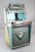 A Rock-Ola 1468 Tempo juke box, c.1959, with stylish chrome and textured blue case, W.2ft 8in.