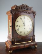 A William IV brass inset mahogany chiming mantel clock, with painted Roman dial signed T.Farrington,