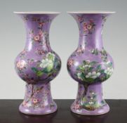 A pair of Empress Dowager Cixi pattern vases, each painted with blossoming trees and insects on a