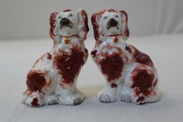 Three pairs of Staffordshire pottery spaniels and three other animal groups, second half 19th