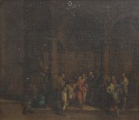 18th century English Schooloil on canvas,`Christ Healing the Sick in the Temple`,13 x 15.5in.