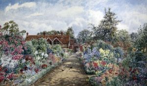 Martin Snape (1852-1930)watercolour,Garden with herbaceous borders,signed and dated 1922,11 x 19in.