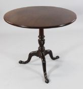 A George III mahogany tilt top tea table, with tripod base, W.2ft 8in.