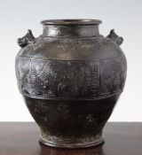 A rare Chinese dated archaistic bronze vase, Qianlong period, of baluster form, the shoulder with