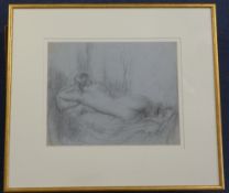 Clara Klinghoffer (Ukrainian, 1900-1970)charcoal,Reclining nude,signed and dated 1937, inscribed