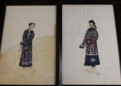 Five Chinese School pith paintings of Qing court figures, first half 19th century, 27.5 x 18cm.