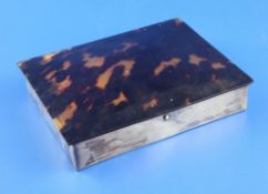 A 1920`s silver and tortoiseshell mounted trinket box, of shallow rectangular form, maker`s, DC