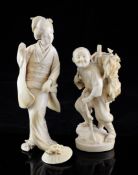 Two Japanese carved ivory figures, early 20th century, the first a Tokyo School figure of a farmer