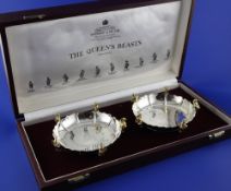 A cased pair of QE11 Silver Jubilee commemorative limited edition parcel gilt silver "The Queens`