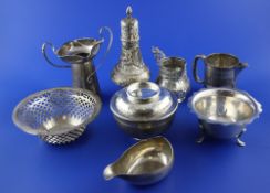 A George III silver pap boat, Thomas Meriton, London, 1800, 4in, together with seven other items