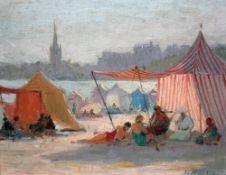 H Coulonoil on card,`La Plage`,signed,8.5 x 10.5in.