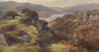 J. Giles (19th C. Scottish)oil on canvas,Scene in Aberdeenshire,original label verso,9.5 x 17in.