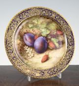 A Royal Worcester fruit painted dessert plate, by Richard Sebright, date code for 1921, painted with