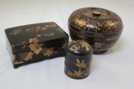 Two Japanese lacquer boxes and a similar bowl and cover, early 20th century, the rectangular box