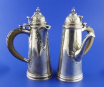 A George V Queen Anne style Brittania standard silver cafe au lait pair by S.J. Phillips Ltd, of