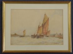 Frederick James Aldridge (1850-1933)watercolour,Sail barges in Bosham harbour,signed,9.25 x 13.5in.