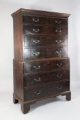 A George III mahogany chest on chest, with two short and three long drawers over three further