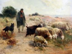 Henry Schouten (Belgian 1864-1927)oil on canvas,Shepherd and flock in a landscape,signed,17.5 x 23.