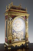 A Louis XV red tortoiseshell, silvered and gilt brass bracket clock, of architectural form, with