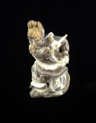 A fine Japanese gold lacquered netsuke of a Bugaku dancer in the role of Ryo-O, signed Hidemasa,