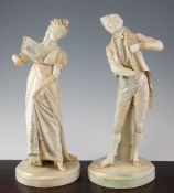 A pair of large and rare Royal Worcester figural vases, date code for 1887, modelled by James