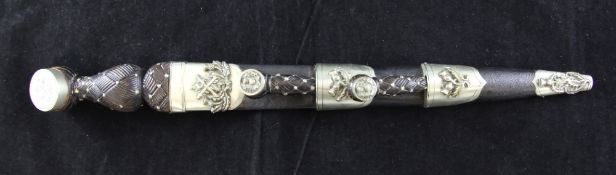 A Scottish Highland dirk, with silver plated mounts, basket weave handle and nail head decoration,