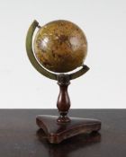 A miniature 2in terrestrial globe, by Fletcher`s, Edinburgh, with brass meridian arc, on mahogany