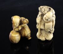 Two Japanese netsuke, 19th century, the first probably in stag horn of a Sennin with a turtle upon