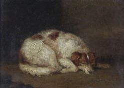 Early 19th century English Schooloil on wooden panelA sleeping dog,4 x 5.75in.