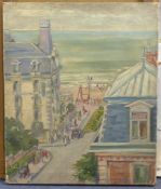 N. Bristowoil on canvas,Street scene overlooking a French seaside town,signed,24 x 20in., unframed