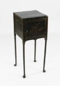 An Italian green and gilt chinoiserie lacquered side cabinet, possibly Venetian, with single door,