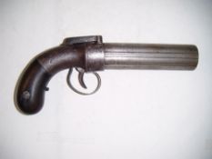 An Allen and Thurber patent six shot pepperbox revolver, with foliate engraved decoration and marked