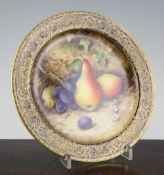 A Royal Worcester fruit painted dessert plate, by Richard Sebright, date code for 1929, painted with