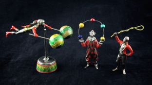Three 1990`s Tiffany & Co sterling silver and polychrome enamel circus figures, "Juggling Clown", "