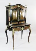 A Victorian ebonised and boulle work bonheur du jour, with gilt brass mounts, the superstructure