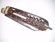 A large 19th century folding multi-tooled coachman`s knife, with nine various blades by J.