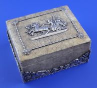 An early 20th century continental silver mounted shagreen box with tortoiseshell lining, of