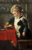 Charlotte J. Weeks (1879-1890)oil on canvas,Boy and cat beside the kitchen table,signed and dated