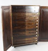 A 19th century Anglo Indian rosewood collector`s chest, fitted a pair of panelled doors enclosing