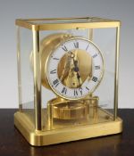 A Jaeger Le Coultre Atmos clock, in gilt brushed metal case no.601656, 9in.